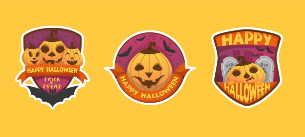一套卡通风格的万圣节快乐标签图片下载