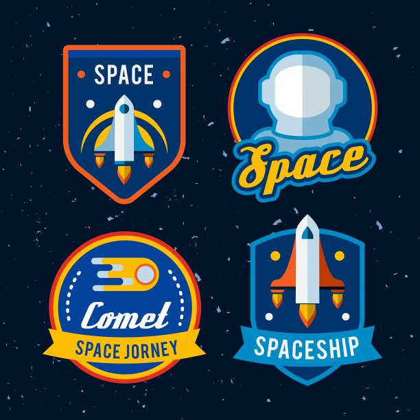 复古空间和宇航员徽章或标签集图片下载