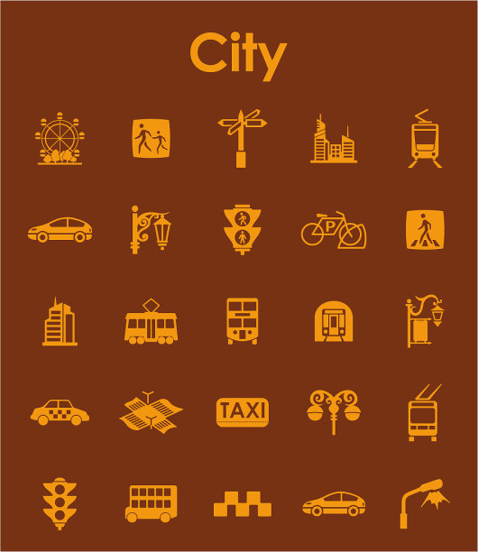 一组城市简单的图标图片下载
