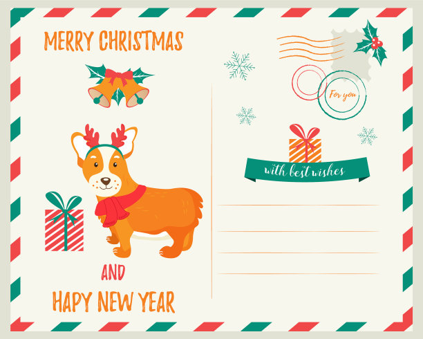 可爱的柯基犬节日贺卡图片下载