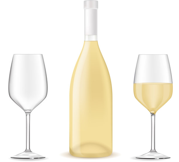 白葡萄酒瓶和玻璃杯图片下载