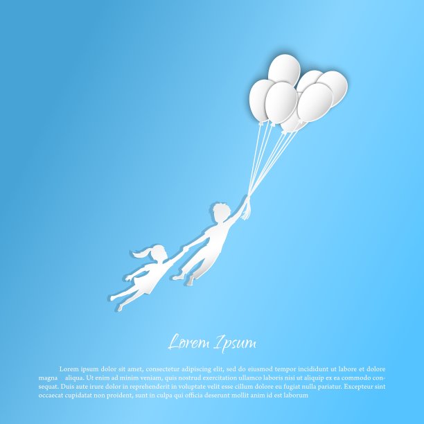 男孩和女孩用气球飞行图片下载