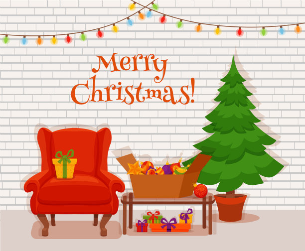 圣诞房内部在彩色卡通公寓图片下载