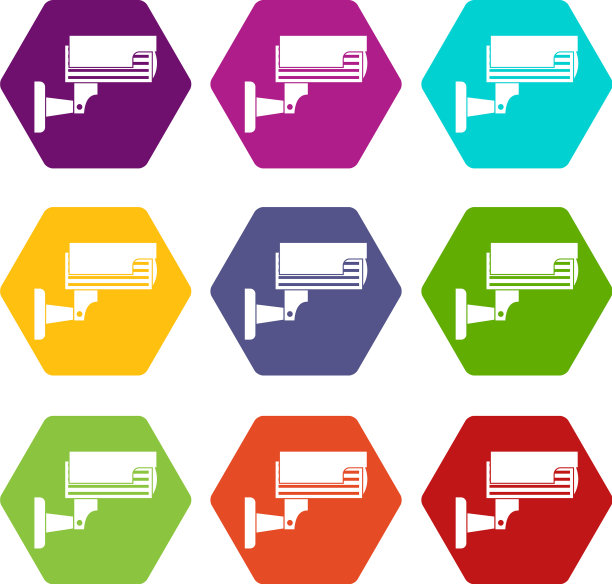 监控摄像头图标设置彩色六面体图片下载