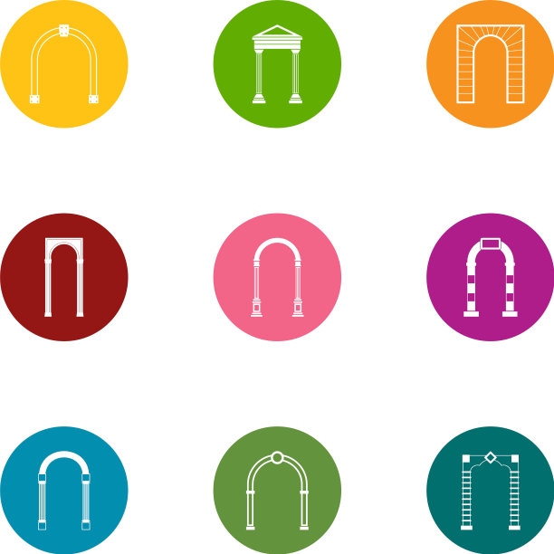 拱门空间图标设置平面风格图片下载