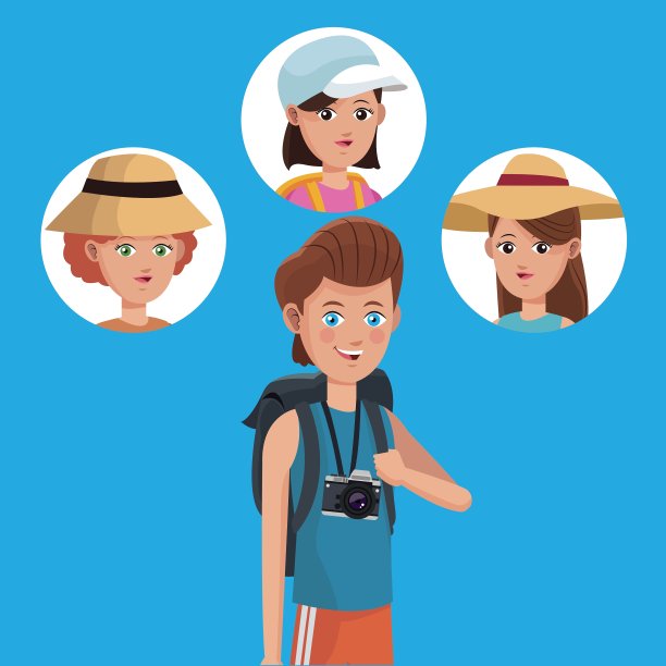 旅行者男孩游客与相机照片女孩图片下载