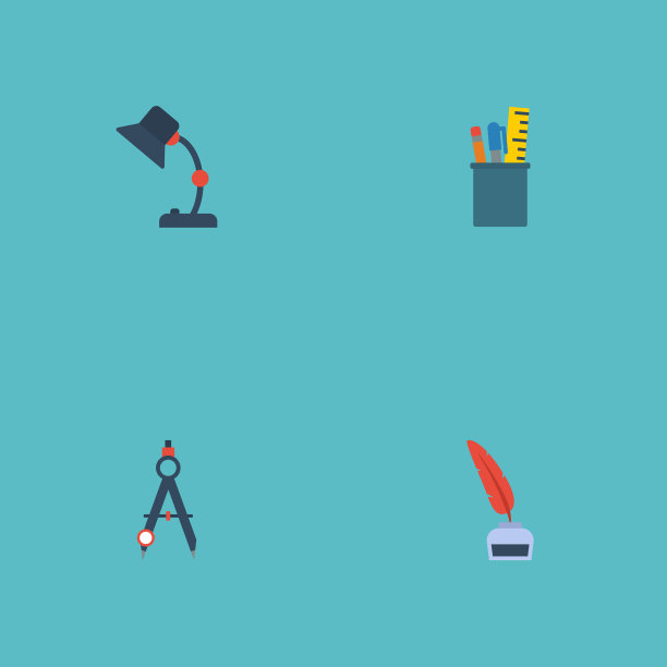 平面图标、指南针、铅笔盒等图片下载