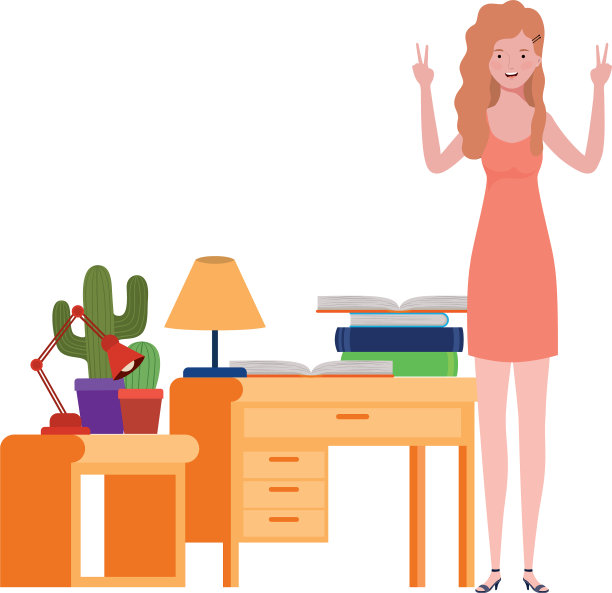 女人站在书架上，放着木头和书图片下载