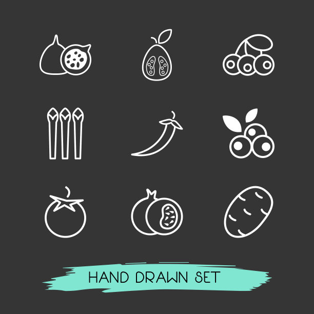 一套浆果图标线条风格的符号图片下载