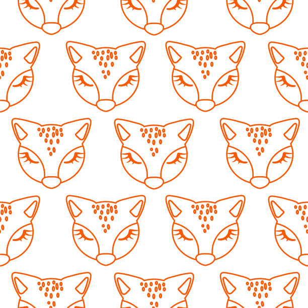 无缝线条风格图案与可爱的狐狸头图片下载