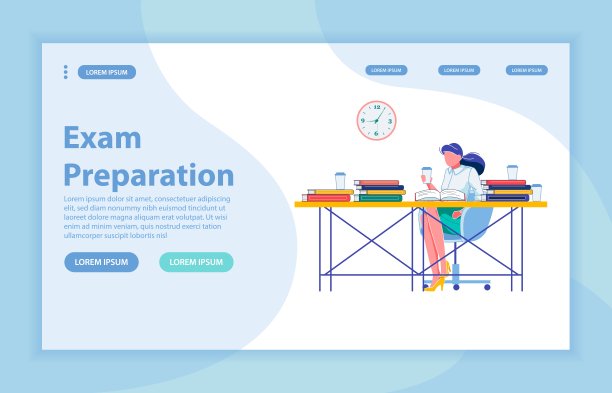 考试准备矢量着陆页与旗帜图片下载