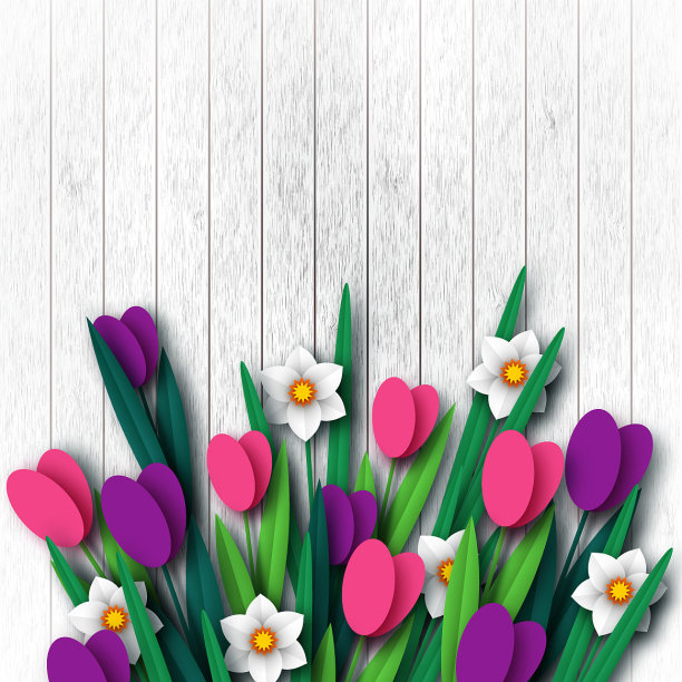 木纹用剪纸剪出春天的花朵图片下载