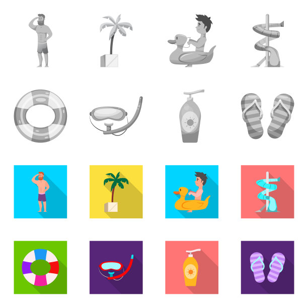 孤立对象的游泳池和游泳标志集图片下载
