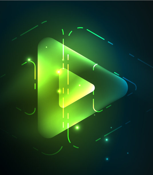 在黑暗的空间里发光的玻璃三角形图片下载