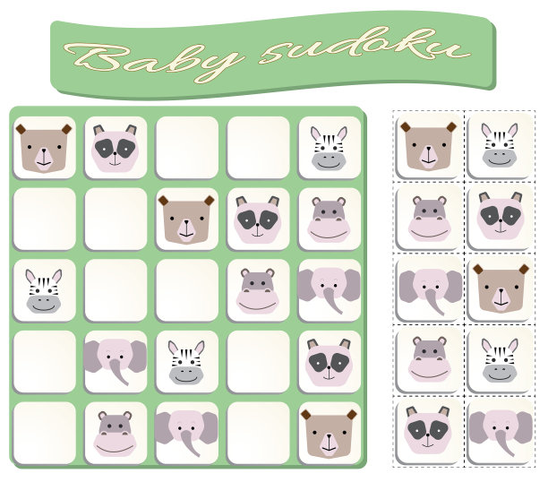 给孩子们玩的数独游戏，里面有五颜六色的动物图片图片下载