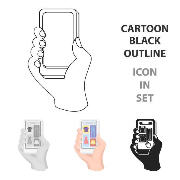 卡通风格的移动购物在线图标图片下载