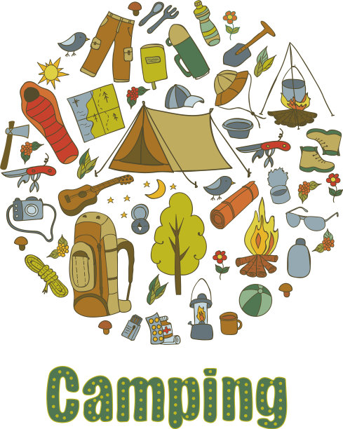 一套手绘露营设备符号草图图片下载