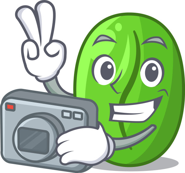 摄影师在卡通碗里生咖啡豆图片下载