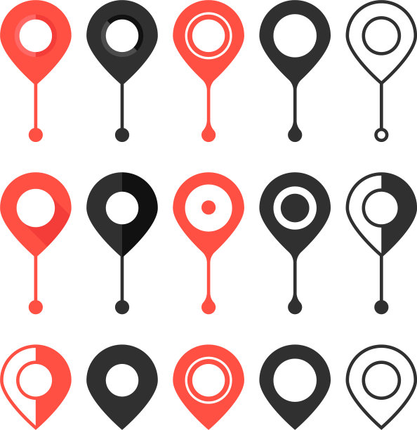 一套红色和黑色地图大头针图片下载