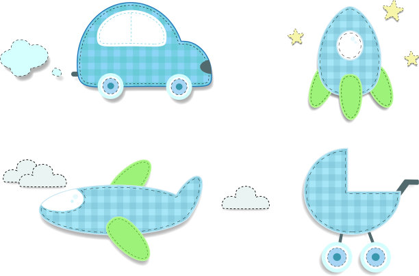 婴儿格子蓝贴纸的汽车火箭婴儿车图片下载