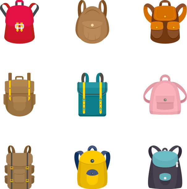 现代背包图标设置扁平风格图片下载