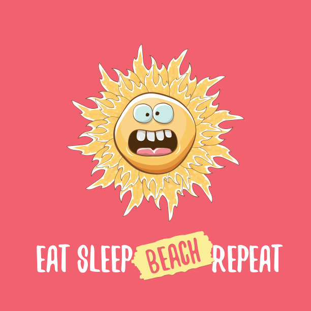 吃，睡，沙滩重复概念卡通图片下载