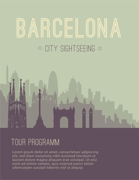 招牌上有著名的巴塞罗那城市景观图片下载