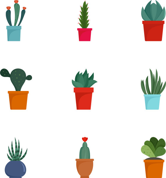 多汁仙人掌图标设置扁风格图片下载