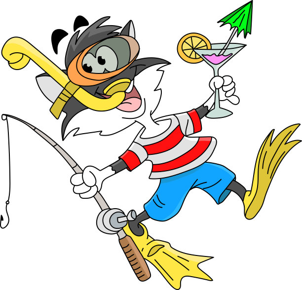 卡通猫穿着通气管和泳衣准备假期矢量插图图片下载