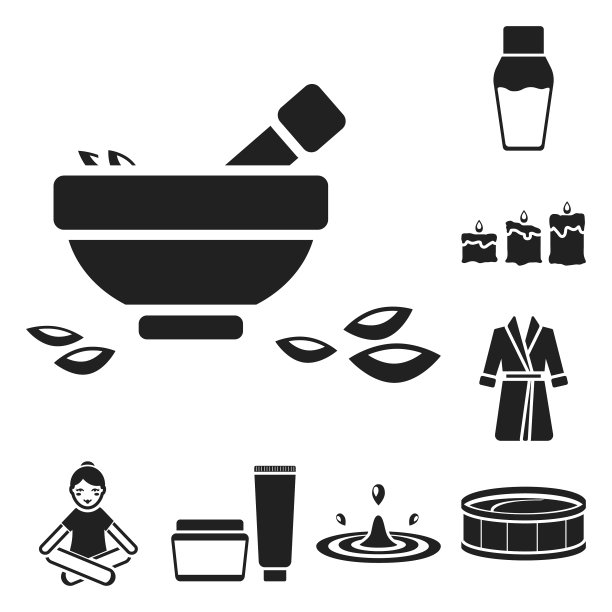 水疗沙龙和设备黑色图标设置图片下载