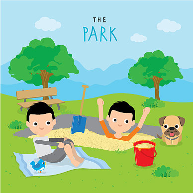 男孩玩活动放松公园卡通图片下载