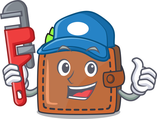 水管工钱包吉祥物卡通风格图片下载