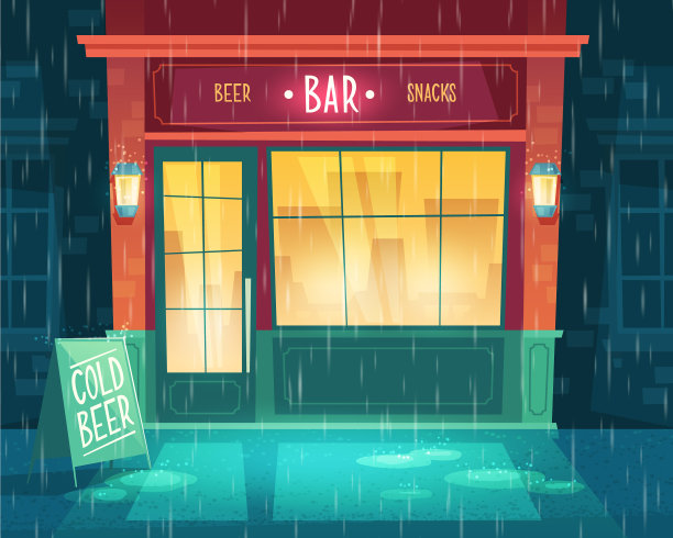 酒吧橱窗入口有啤酒小吃图片下载