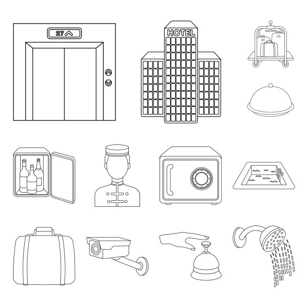 酒店和设备的轮廓图标设置图片下载
