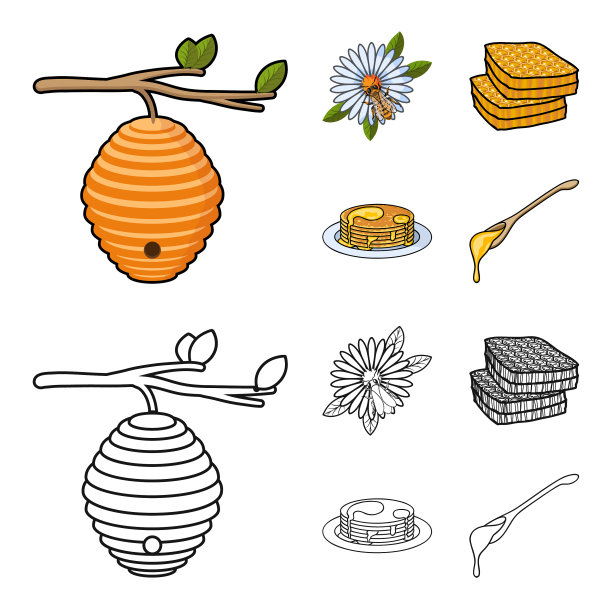 树枝上的蜂箱，花上的蜜蜂，蜂房图片下载