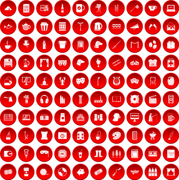 100个休闲图标设置为红色图片下载