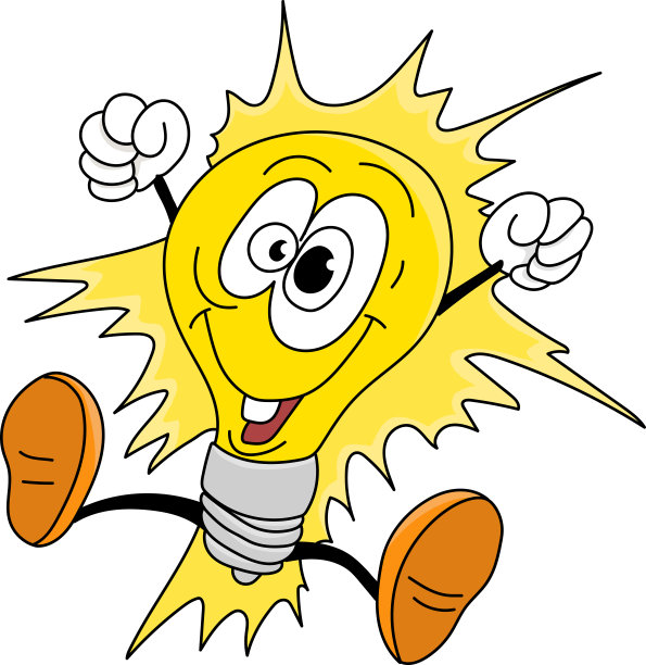 卡通灯泡在空中愉快地跳跃矢量插图图片下载