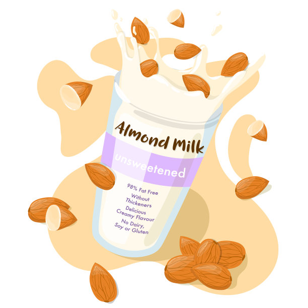 杏仁牛奶和全杏仁倒入杯中图片下载
