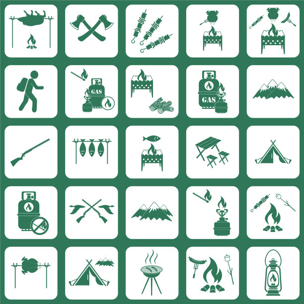 一套旅行和露营设备图标图片下载
