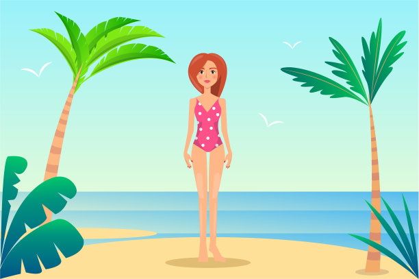 夏天休息横幅漂亮女人在模式泳装图片下载