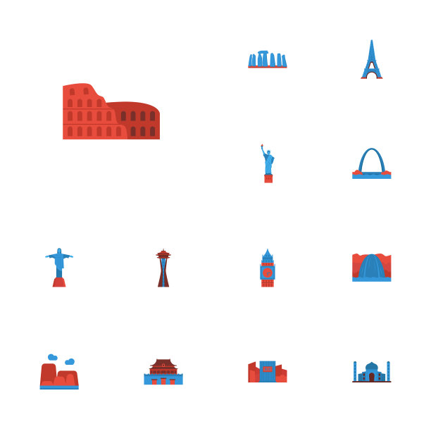 扁平的图标，体育馆，美国瀑布等图片下载