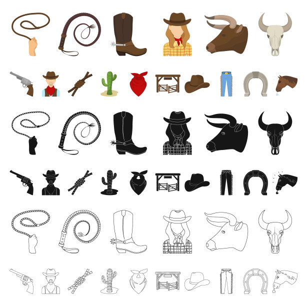 牛仔竞技比赛卡通图标集合图片下载