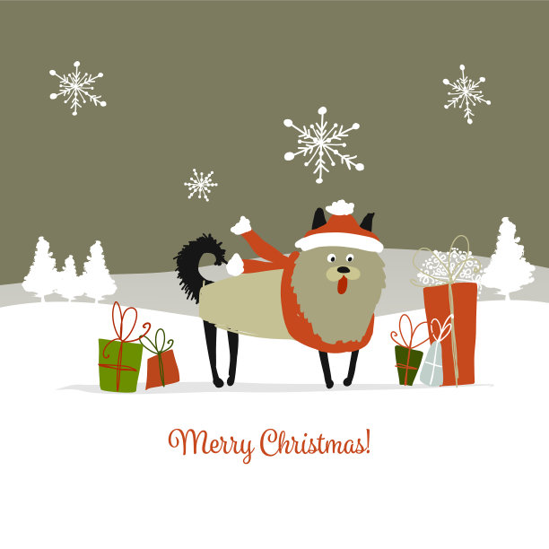 圣诞贺卡圣诞狗与礼物象征图片下载