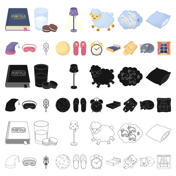 休息和睡眠卡通图标集合图片下载