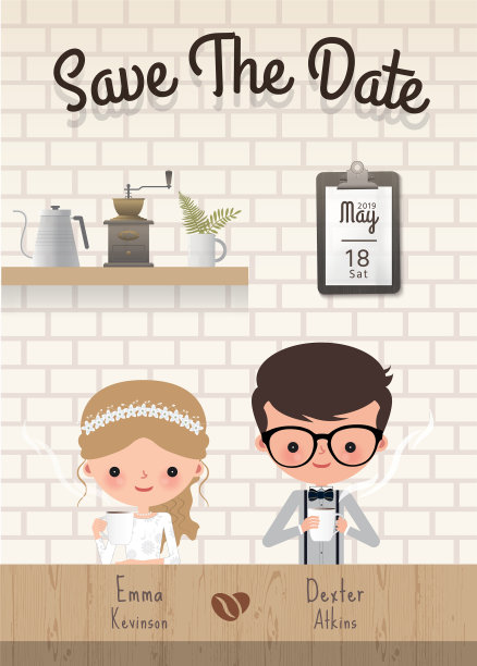 情侣咖啡婚礼保存日期邀请图片下载