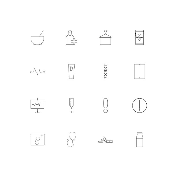 医疗保健和医疗线形细长图标集图片下载