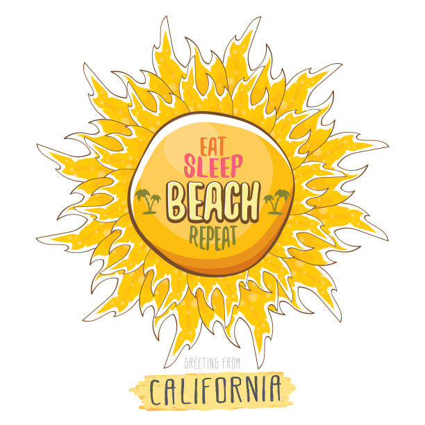 吃，睡，沙滩重复卡通概念图片下载