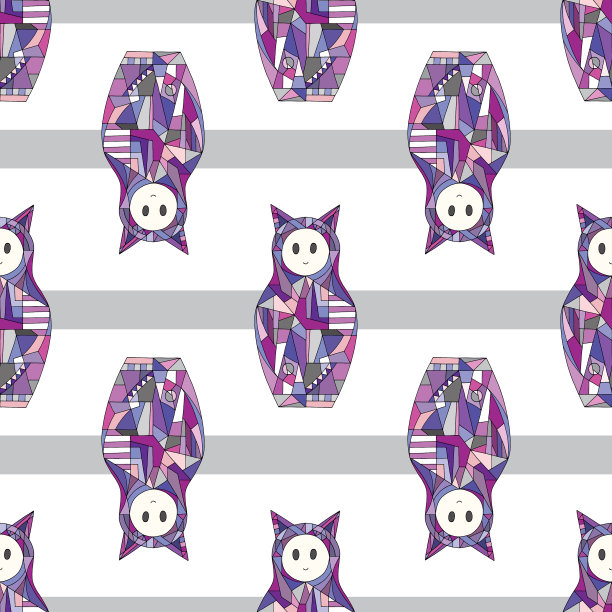 抽象女孩无缝图案猫图片下载