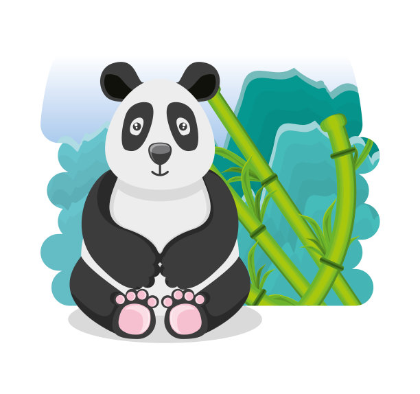 可爱的熊猫和竹子植物文化图片下载
