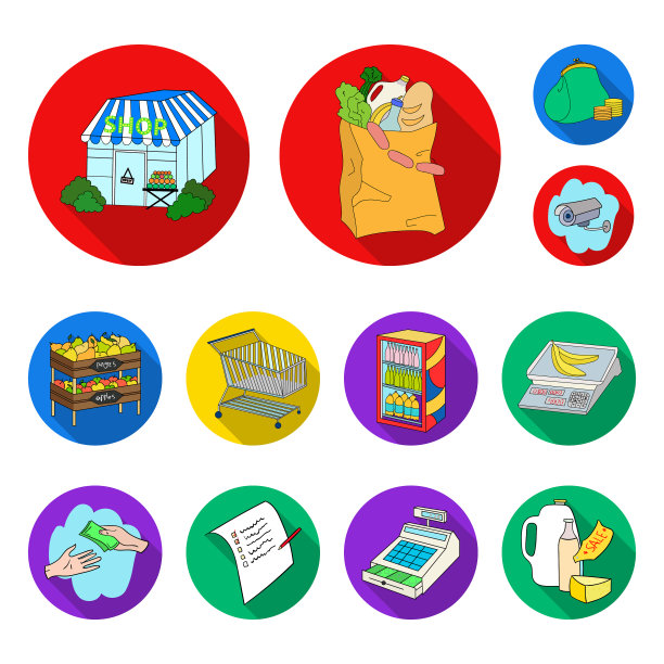 超市和设备平面图标设置图片下载